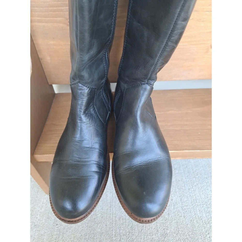 Kelsi Dagger Brooklyn Women's Black Leather Knee High Riding Boots 9 Zipper Flat